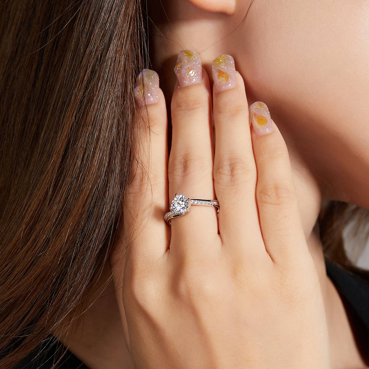 Joyful Embrace S925 Silver Plated Platinum Moissanite Women's Ring 1 Carat D-Class